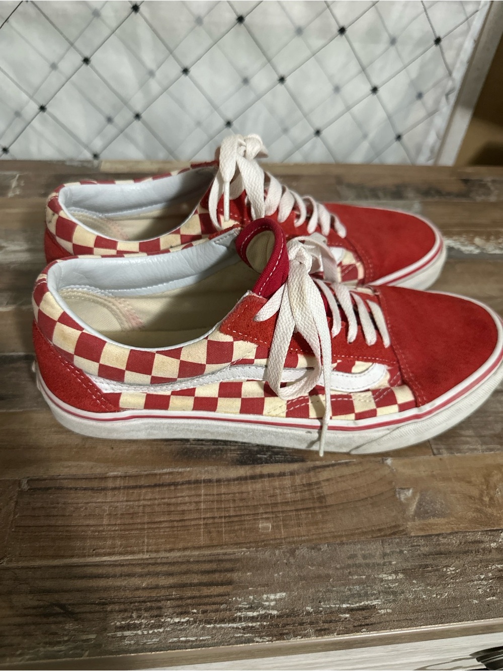 Vans Red Suede & Cream Checkerboard Low-Top Sneakers